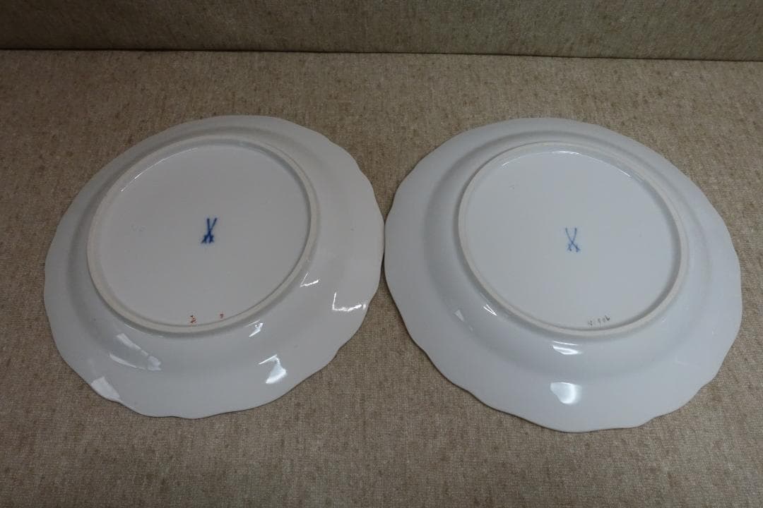 マイセン ピンクローズ 金彩プレート ペア スクラッチ