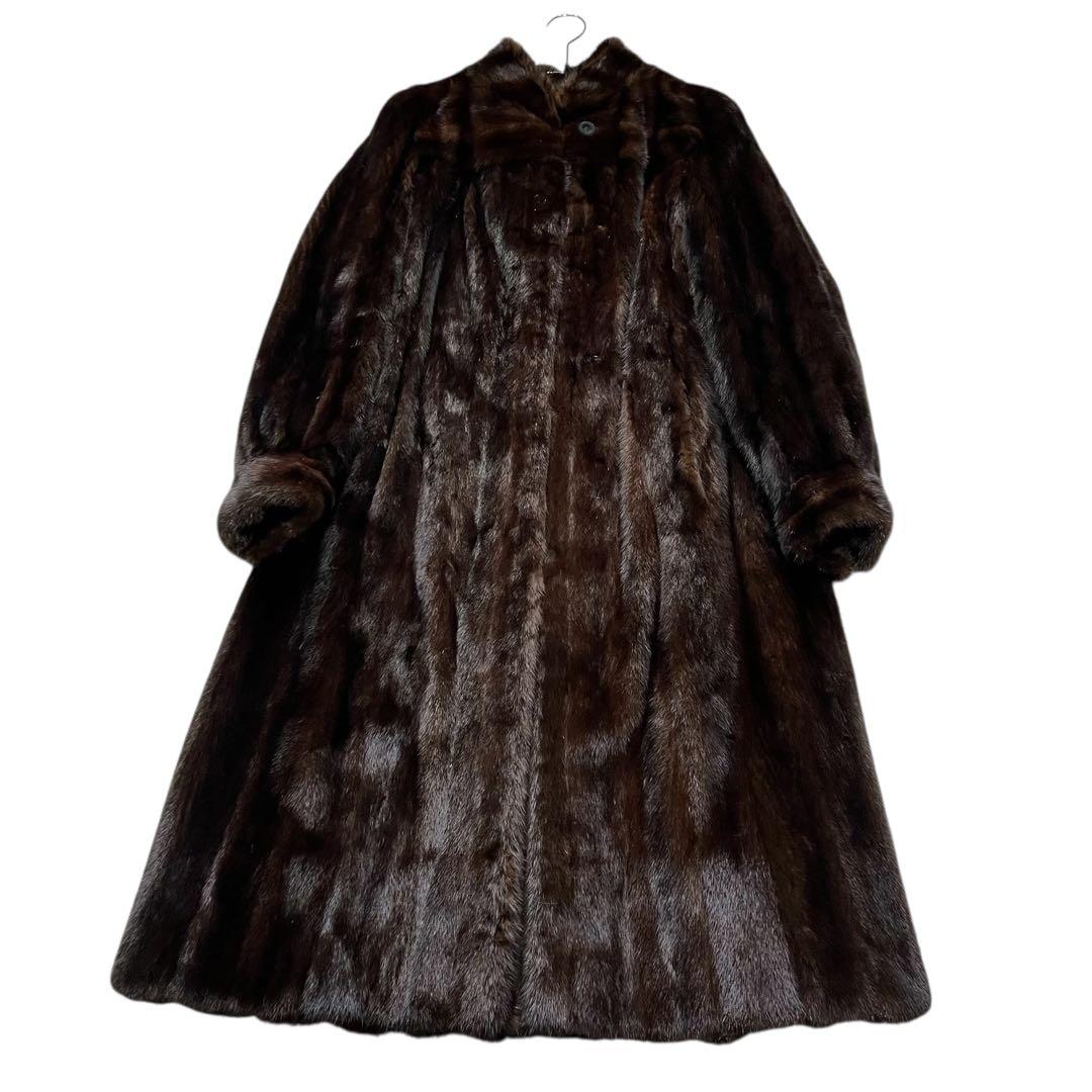 着丈110cm ダークミンク リアルファーコート 毛皮 ロング丈 艶◎ L相当