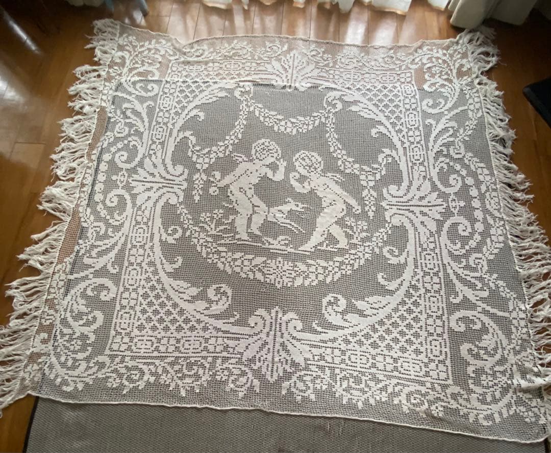 アンティーク　レース　フィレレース　天使　フランス