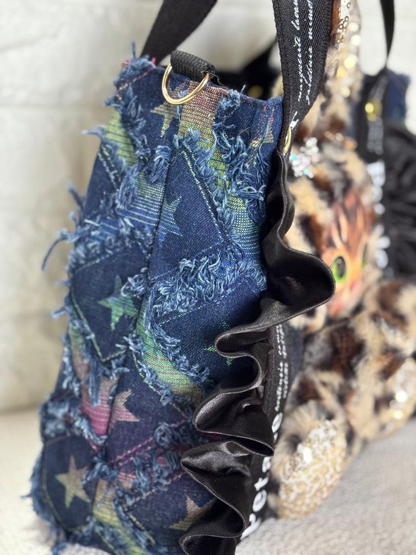 ゆ*ら様 コヤンイサムチョン　ハンドメイデニムトートバッグ　ヒョウ柄サンダーちゃ