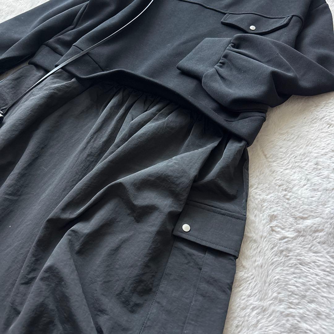 未使用 美品 OTOHA 異素材ドッキングワンピース ブラック スウェット