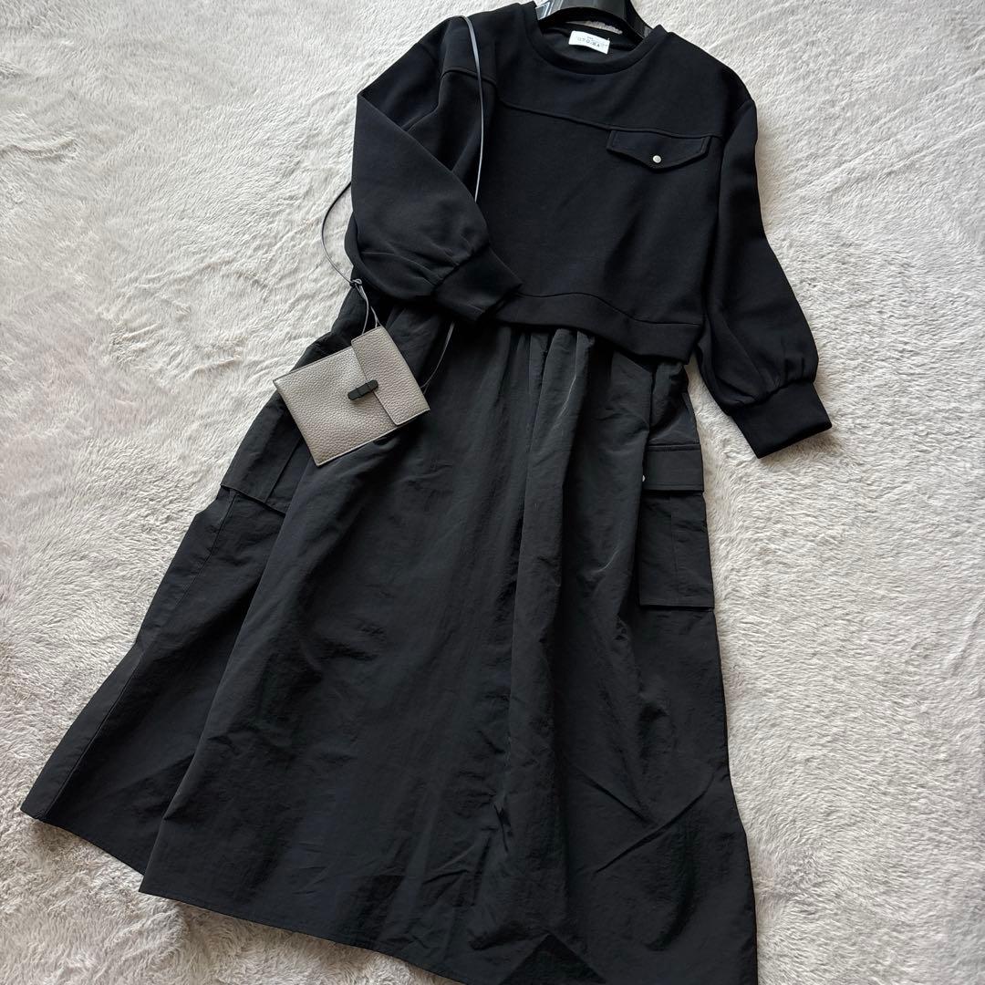 未使用 美品 OTOHA 異素材ドッキングワンピース ブラック スウェット