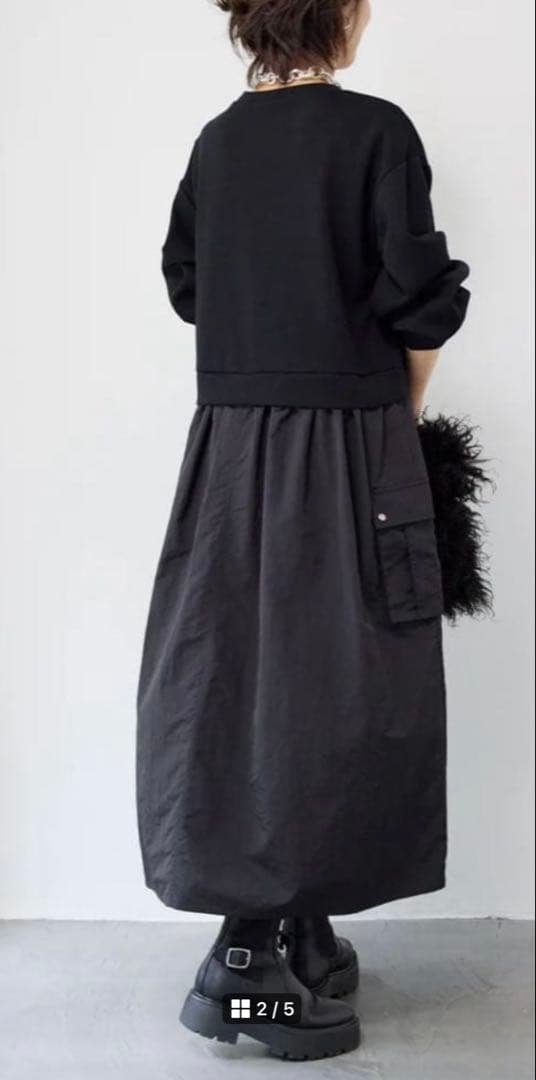 未使用 美品 OTOHA 異素材ドッキングワンピース ブラック スウェット