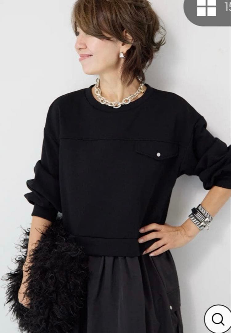 未使用 美品 OTOHA 異素材ドッキングワンピース ブラック スウェット