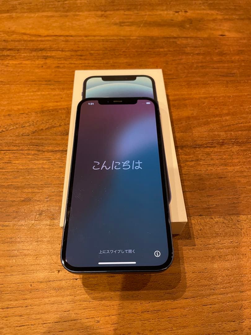 iPhone 12 ブルー　64GB 箱　充電ケーブル付き　カメラに難あり
