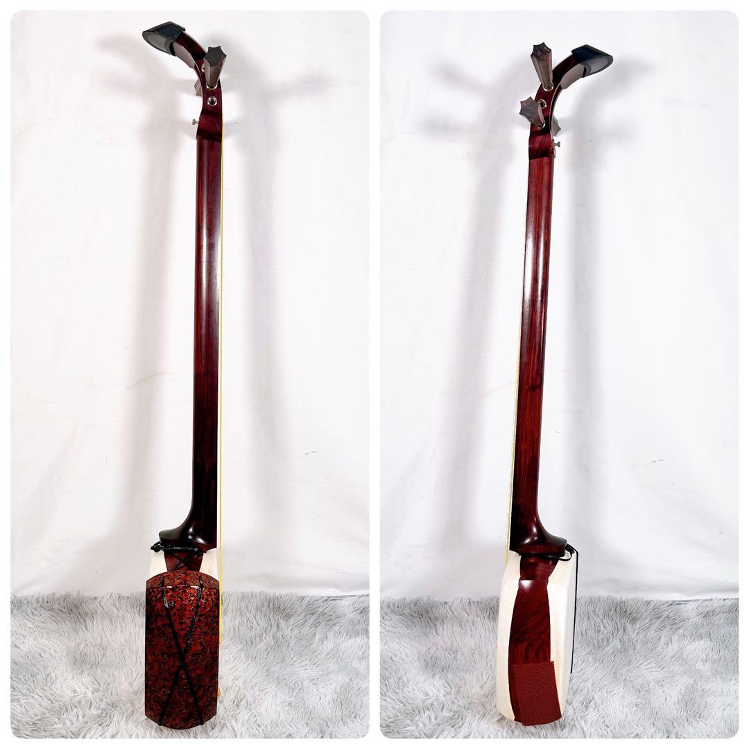 【希少】津軽三味線　紅木　太棹　東さわり付　本皮　皮やぶれなし　二本溝　宇柄