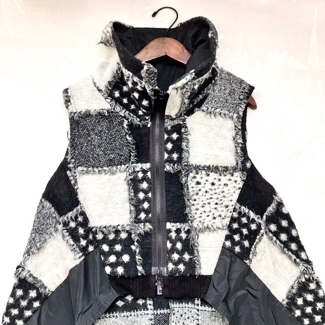 エイココンドウ パッチワーク ロングジレ ベスト アウター コート ウール