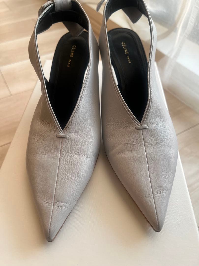 セリーヌ レザー ミュール　グレー　36サイズ