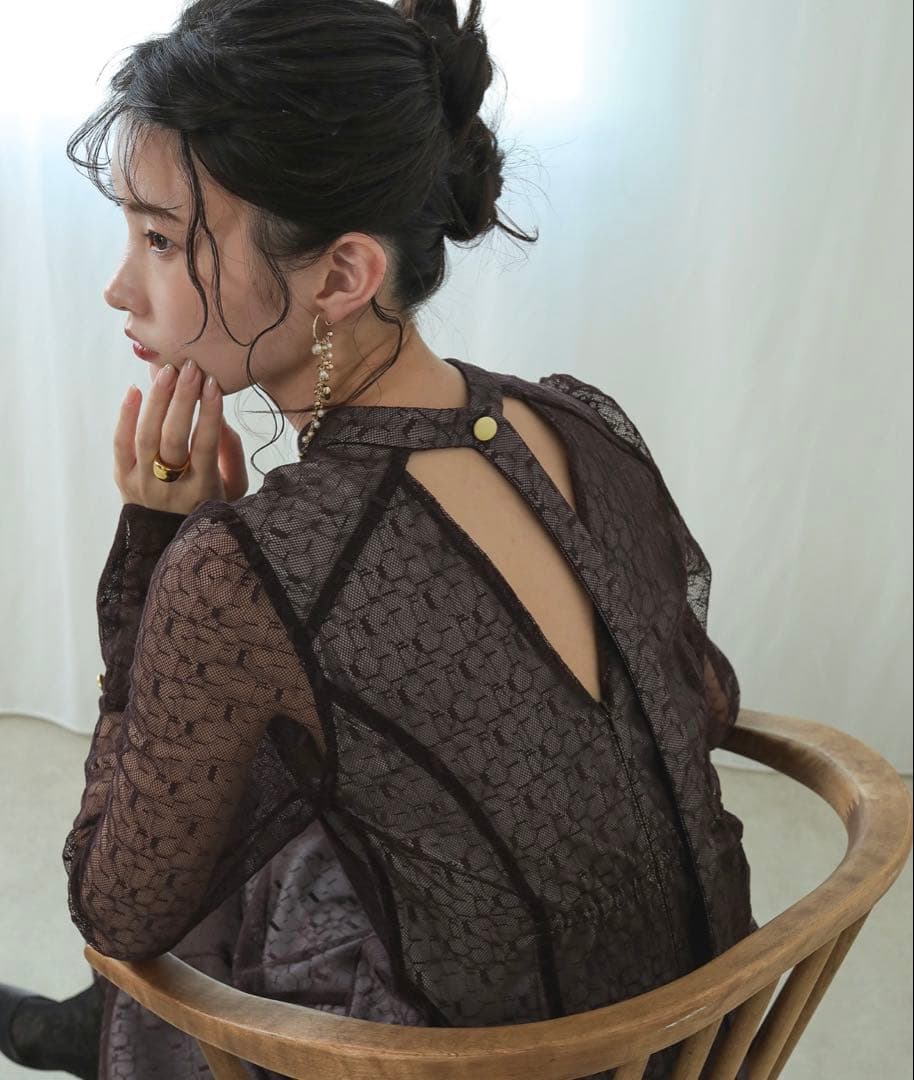 kana 幾何学柄 レース バックオープン ドレス 結婚式 オケージョン