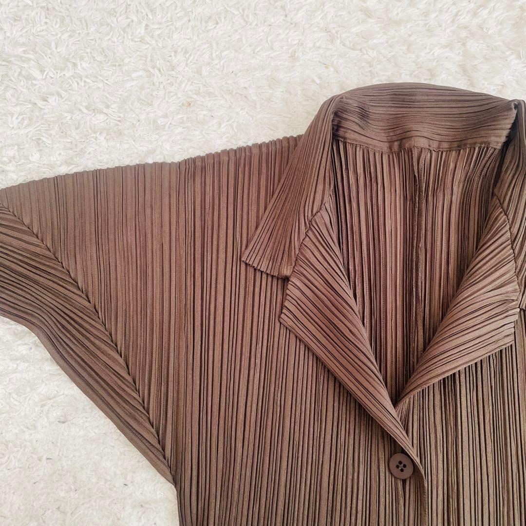 人気✨プリーツプリーズ♡長袖ロングブラウス カーディガン ポケット付き　3 濃茶