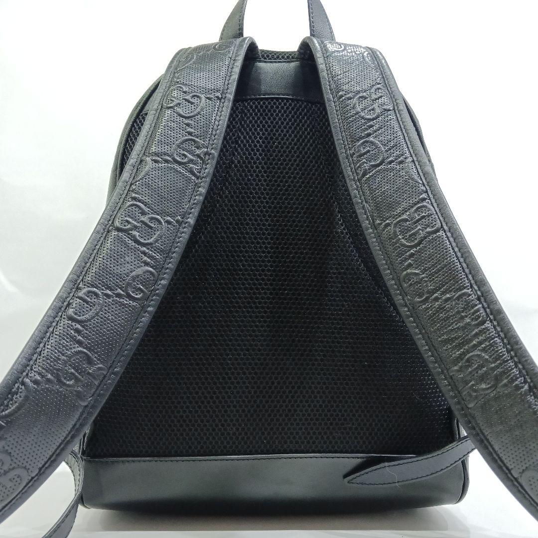 【美品】グッチ リュックサック バックパック レザー A4可 GGエンボス 黒
