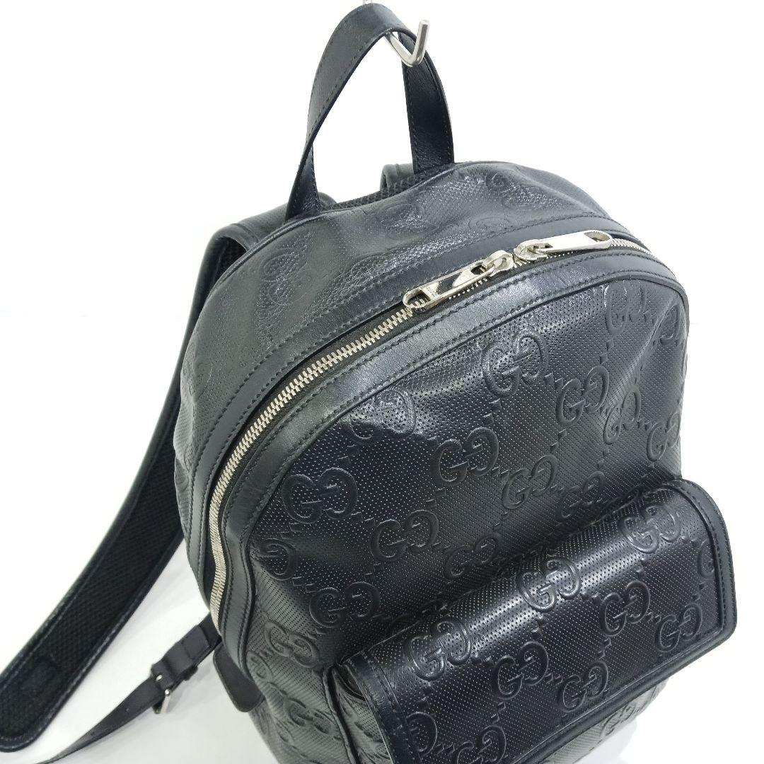 【美品】グッチ リュックサック バックパック レザー A4可 GGエンボス 黒