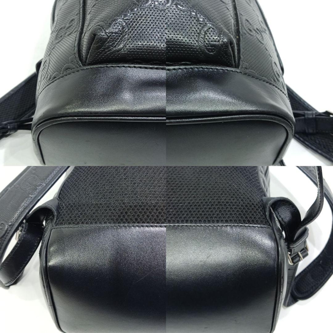 【美品】グッチ リュックサック バックパック レザー A4可 GGエンボス 黒
