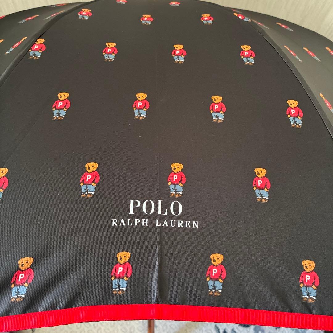新品　ポロラルフローレン　長傘　雨傘　ポロベア総柄　ブラック