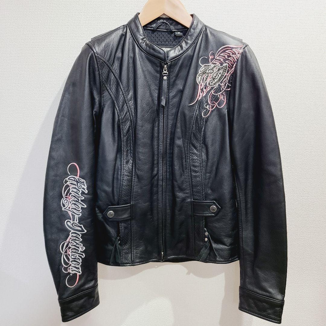 【美品】ハーレーダビッドソン　シングルライダース　刺繍　ビジュー　レザー
