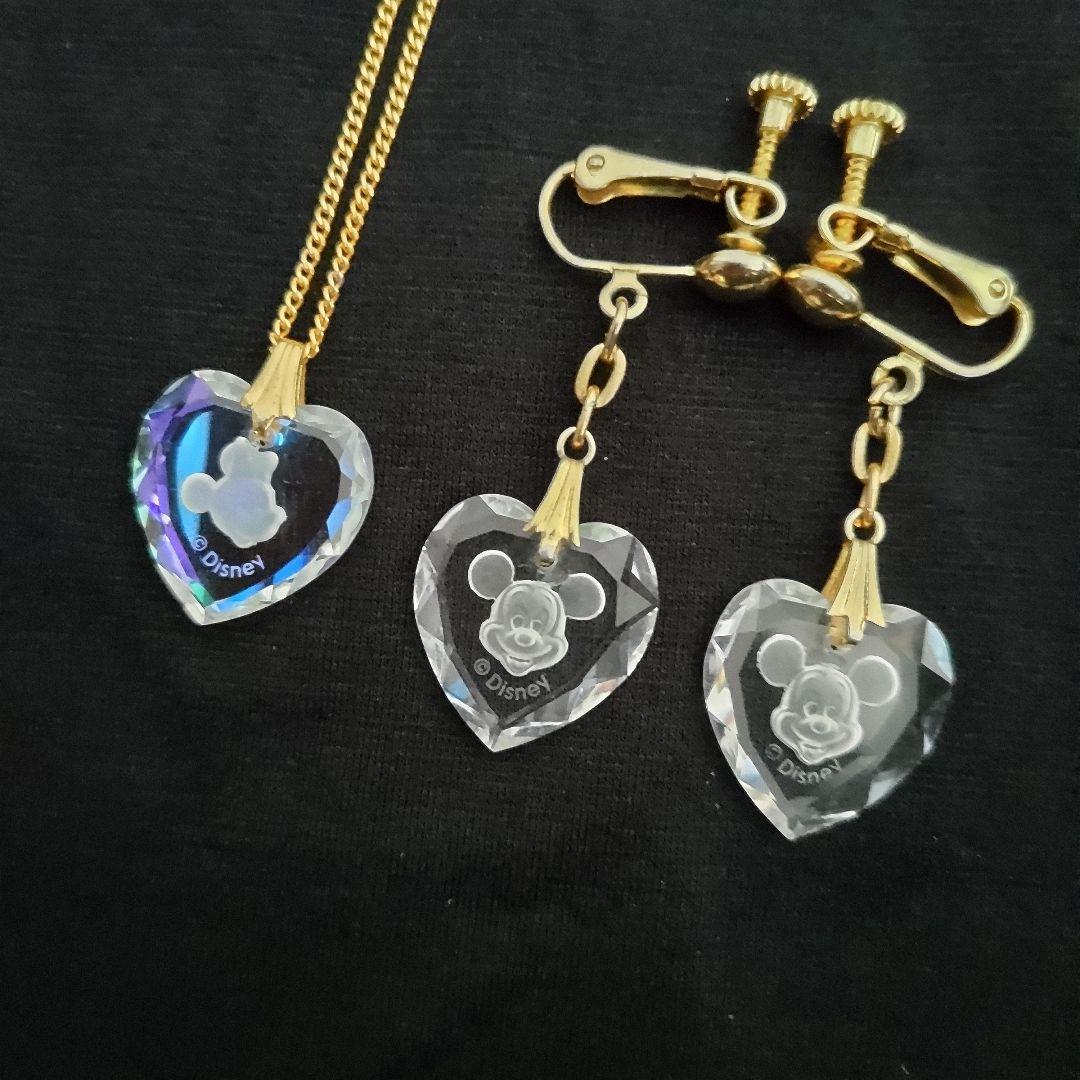 【希少・未使用品】ミッキー&ミニー ハート型クリスタル ネックレス・イヤリング