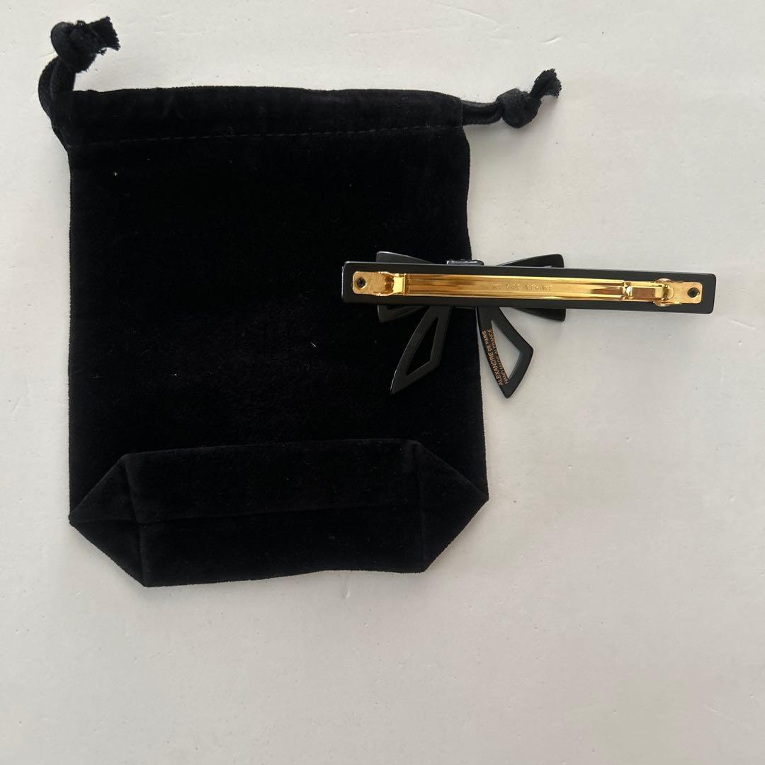 【美品】人気アレクサンドルドゥパリ　ブラックリボン　バレッタ　ブランド巾着袋付き