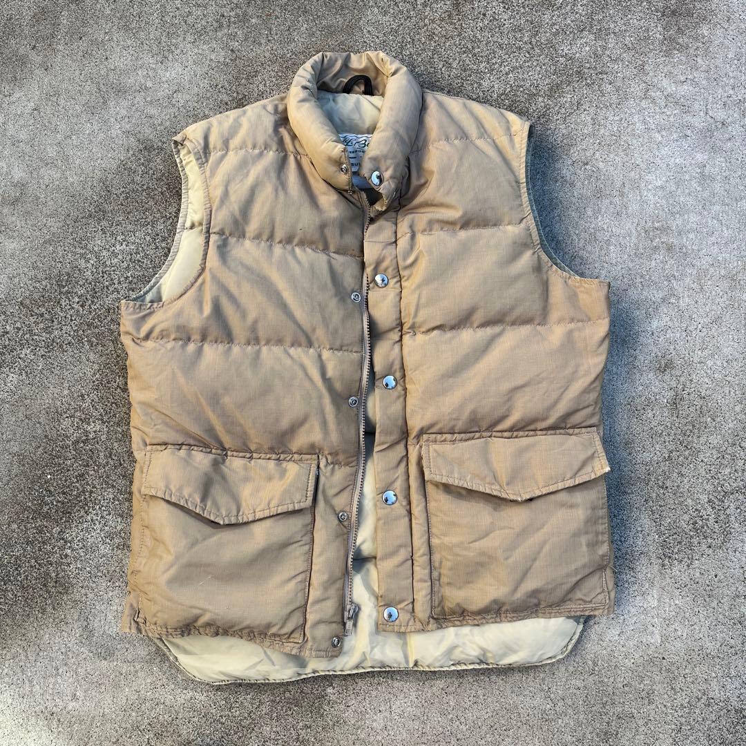 70s 縦型ポケット USA製 L.L.Bean ダウンベスト ベージュ筆記体