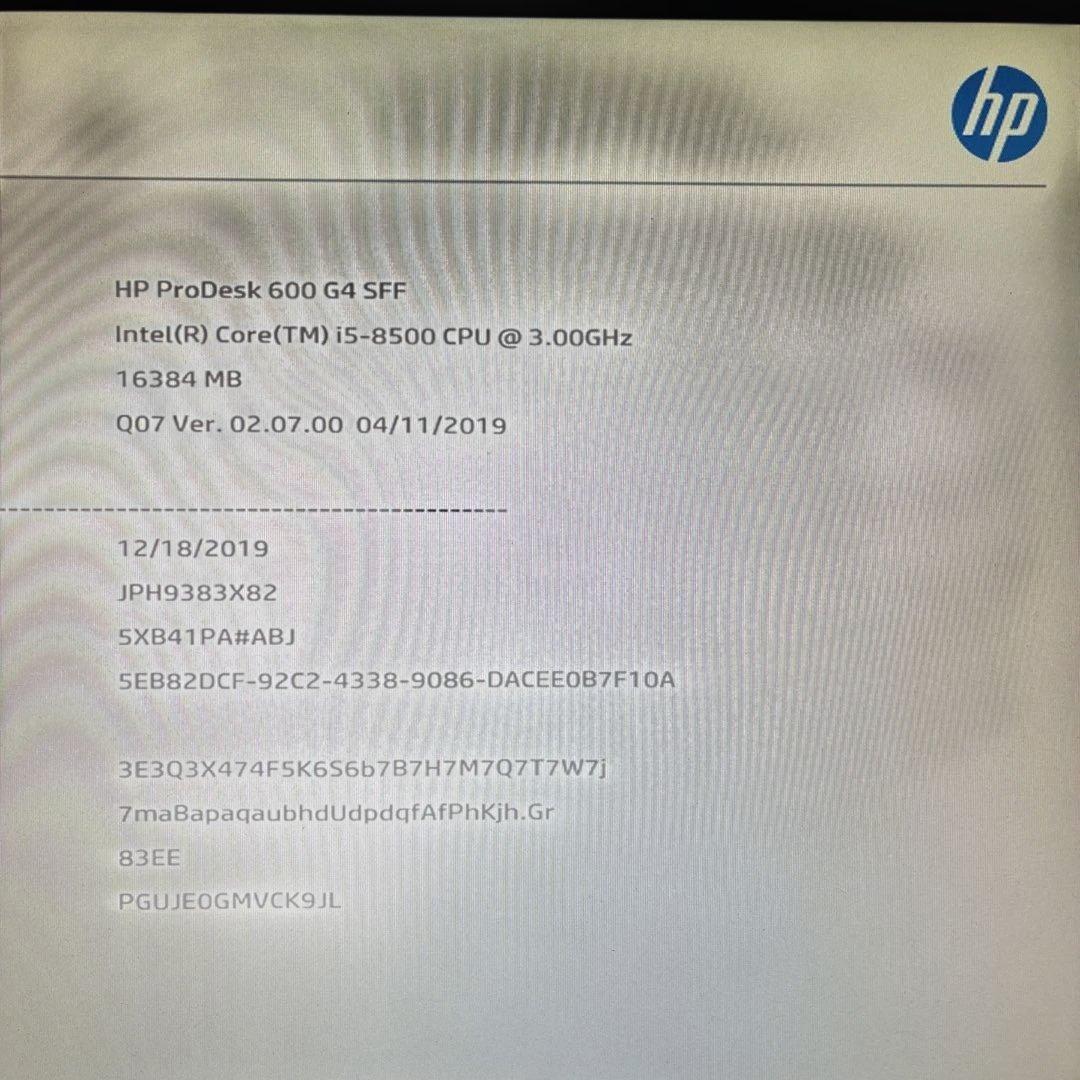 8世代！Core i5！HP ProDesk 600G4！BIOS確認済ジャンク