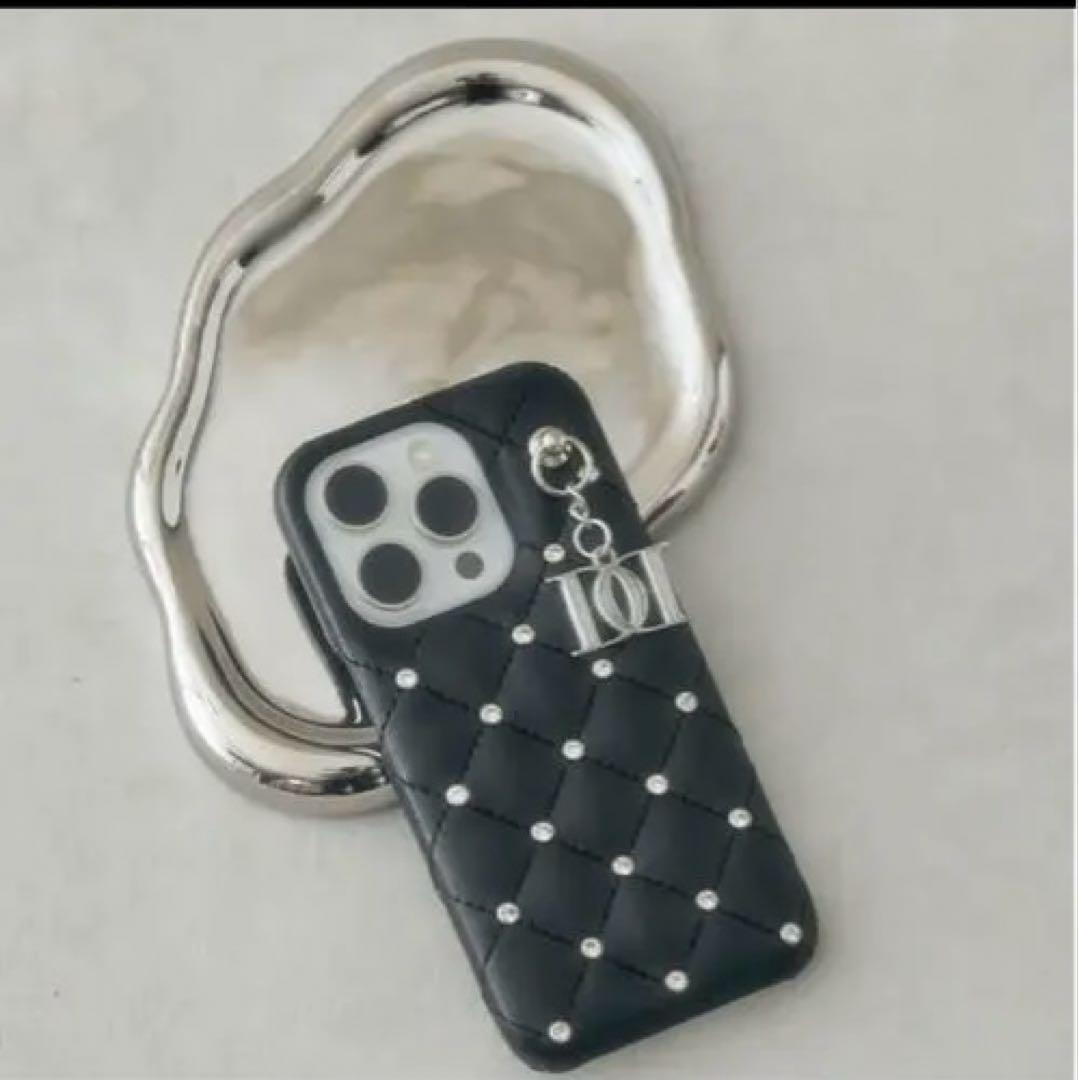 【Darich】キルティングビジューDDチャームiPhoneケース ブラック