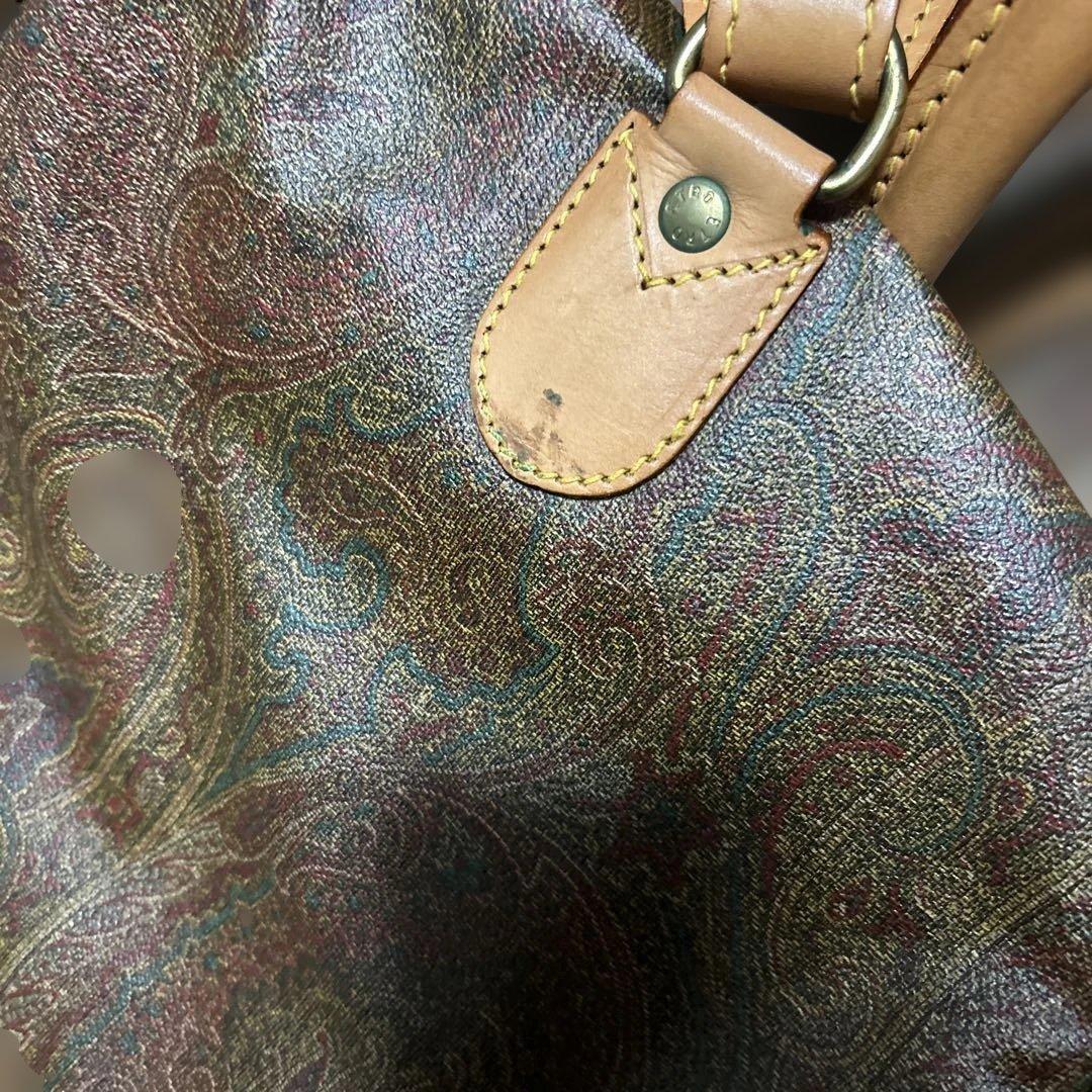 90s ETRO ブラウンレザー ボストンバッグ 2way レザー ペイズリー柄