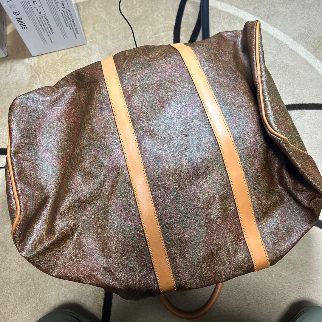90s ETRO ブラウンレザー ボストンバッグ 2way レザー ペイズリー柄