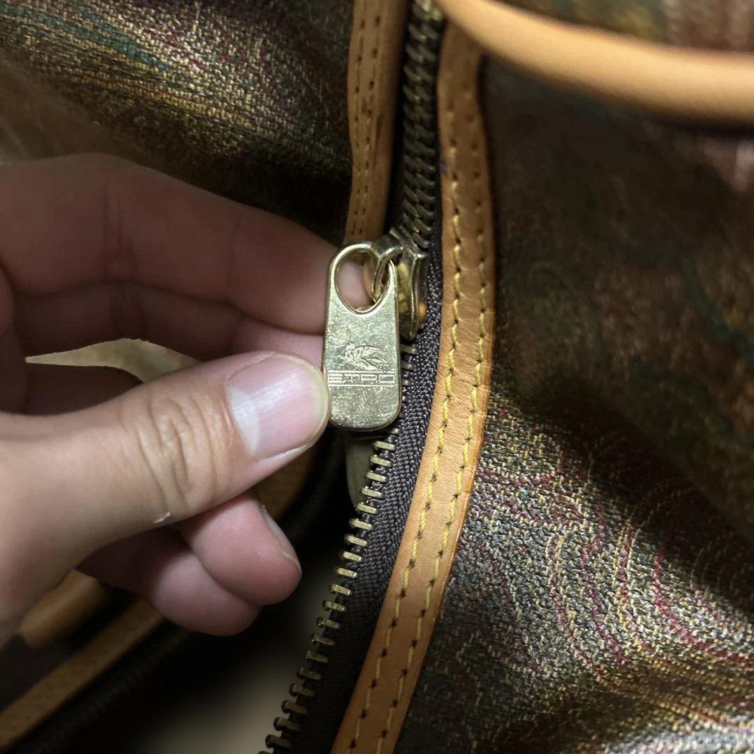 90s ETRO ブラウンレザー ボストンバッグ 2way レザー ペイズリー柄