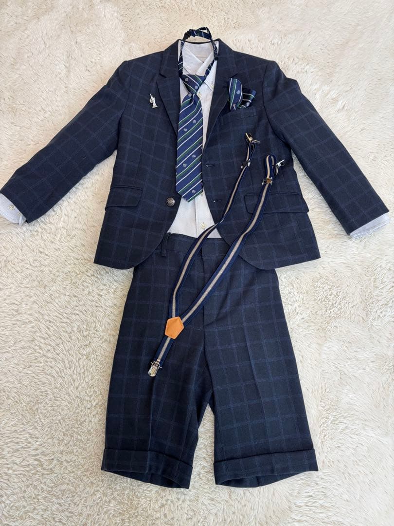 ネイビー チェック柄 フォーマルスーツ 120cm