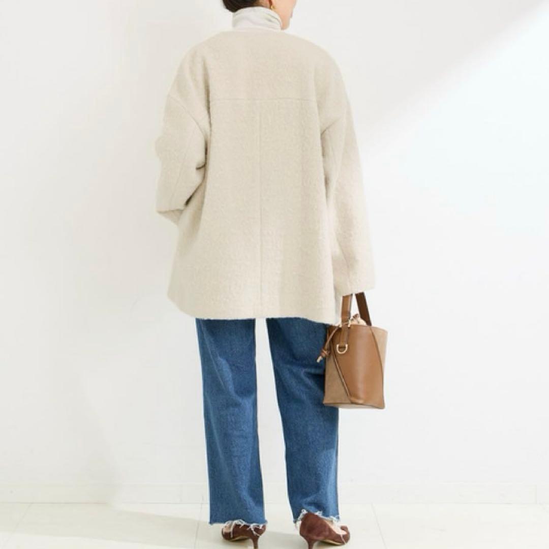 極美品 シンプリシテェ 24AW ブークレーノーカラーミドルコート ふんわり