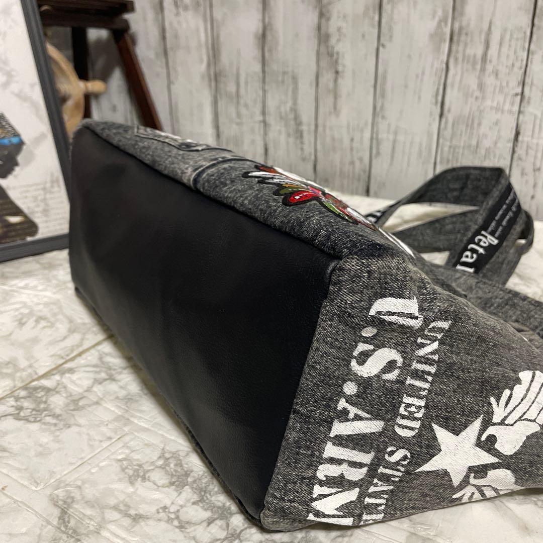 No.523デニムリメイクバッグ　トートバッグ　インディアン　ココペリ 男前