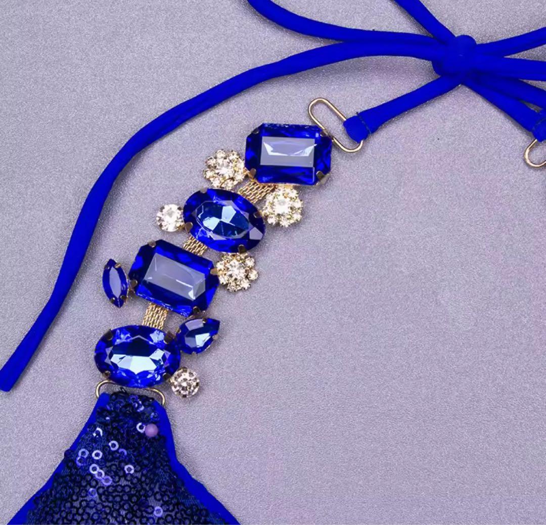 【新品】競技用ビキニ　大会　コンテスト　ピアス付き　青　ブルー