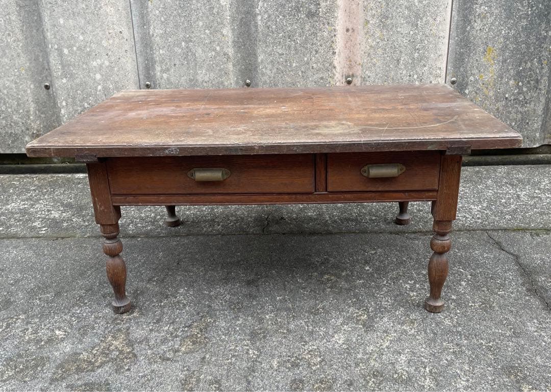 ビンテージ/当時物/無垢材/文机/机/書斎机/作業台/テーブル/ろくろ脚/12