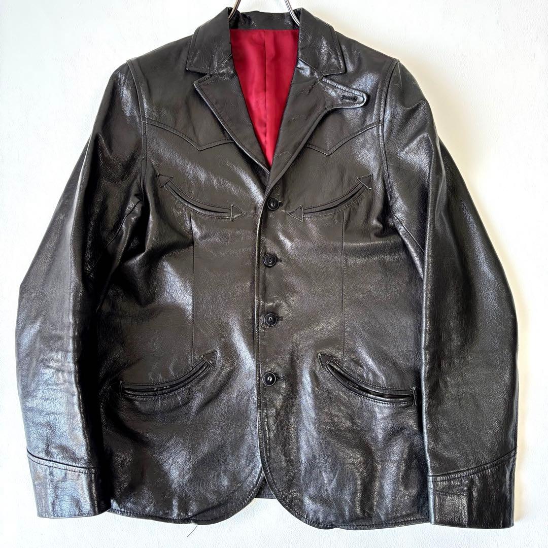 【希少】ウエストライド テーラードジャケット 羊革 レザー 38 ブラック