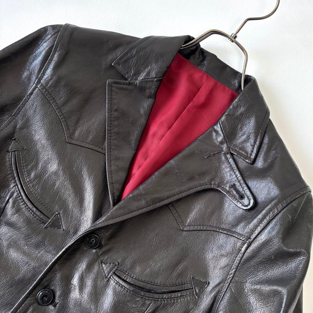 【希少】ウエストライド テーラードジャケット 羊革 レザー 38 ブラック