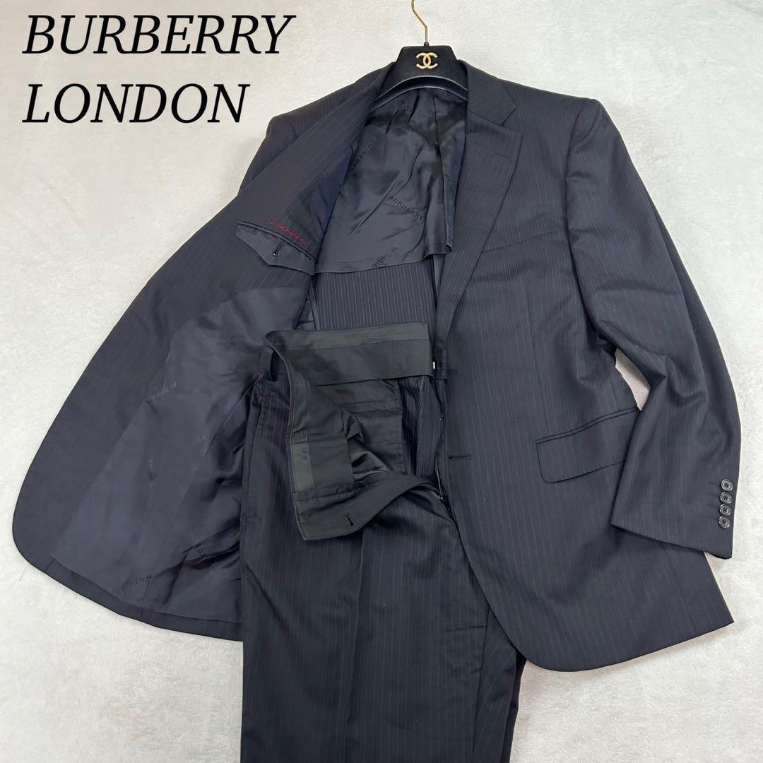 K561 L バーバリーロンドン 肩パット入り スーツ上下 ネイビー メンズ