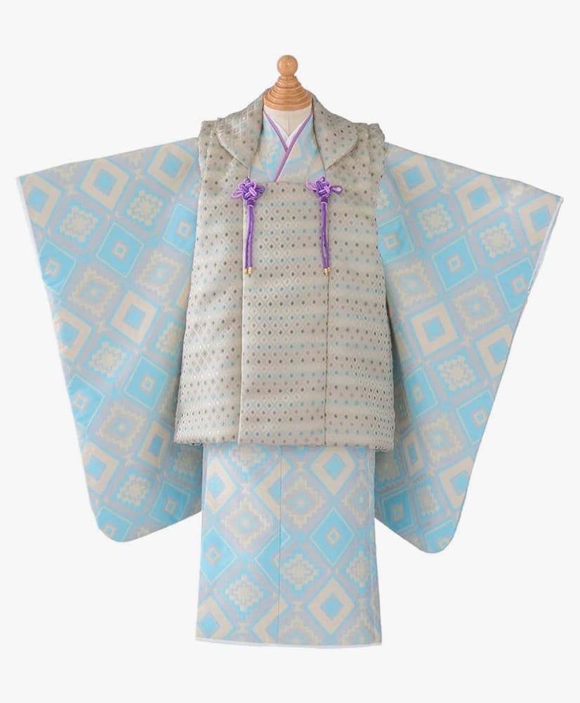 京のみやび 可愛い 被布セット お祝い 七五三 双子 水色 女の子 男の子 着物