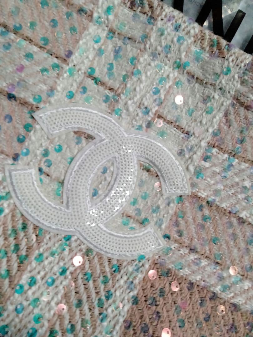 CHANEL ノベルティ ツイード スパンコール トートバッグ ピンクベージュ