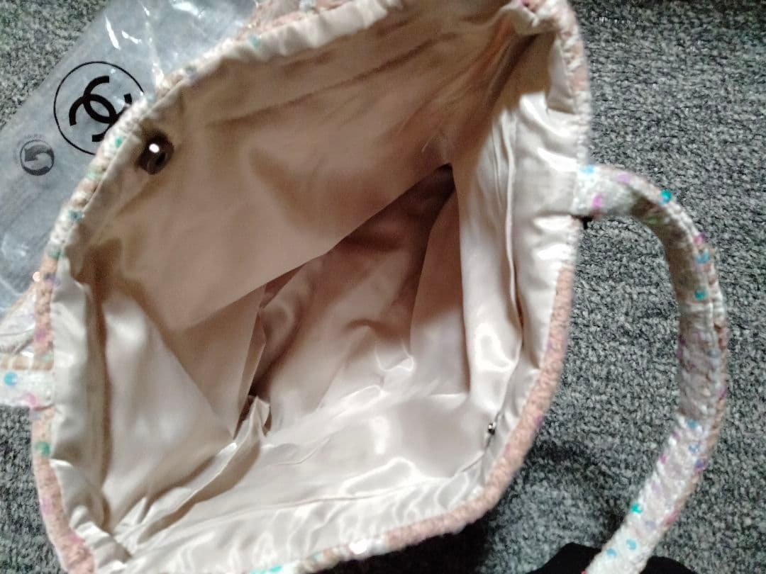 CHANEL ノベルティ ツイード スパンコール トートバッグ ピンクベージュ