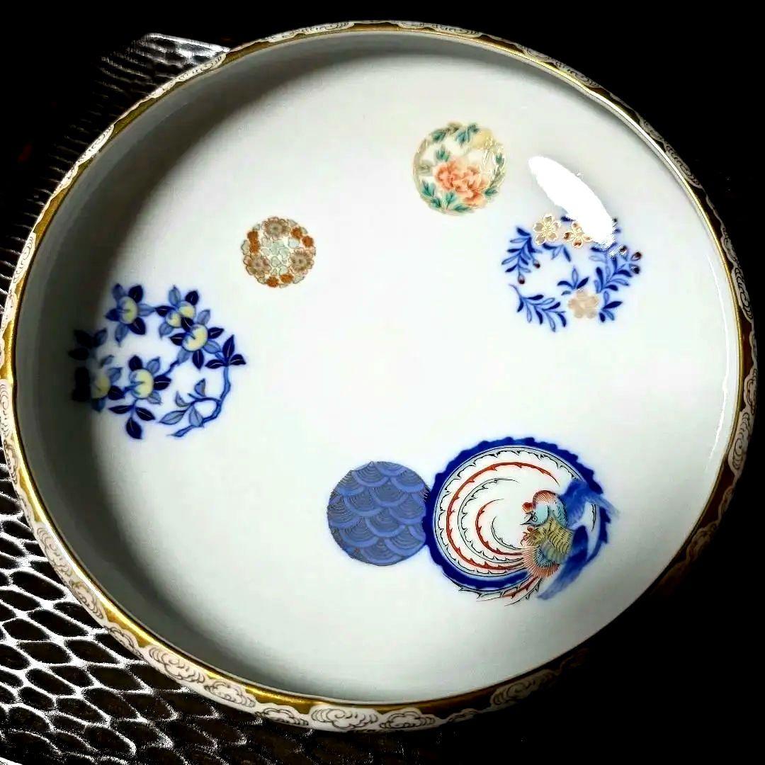 深川製磁　希少　オールド深川　染錦花丸紋　高台鉢　菓子鉢　盛り鉢