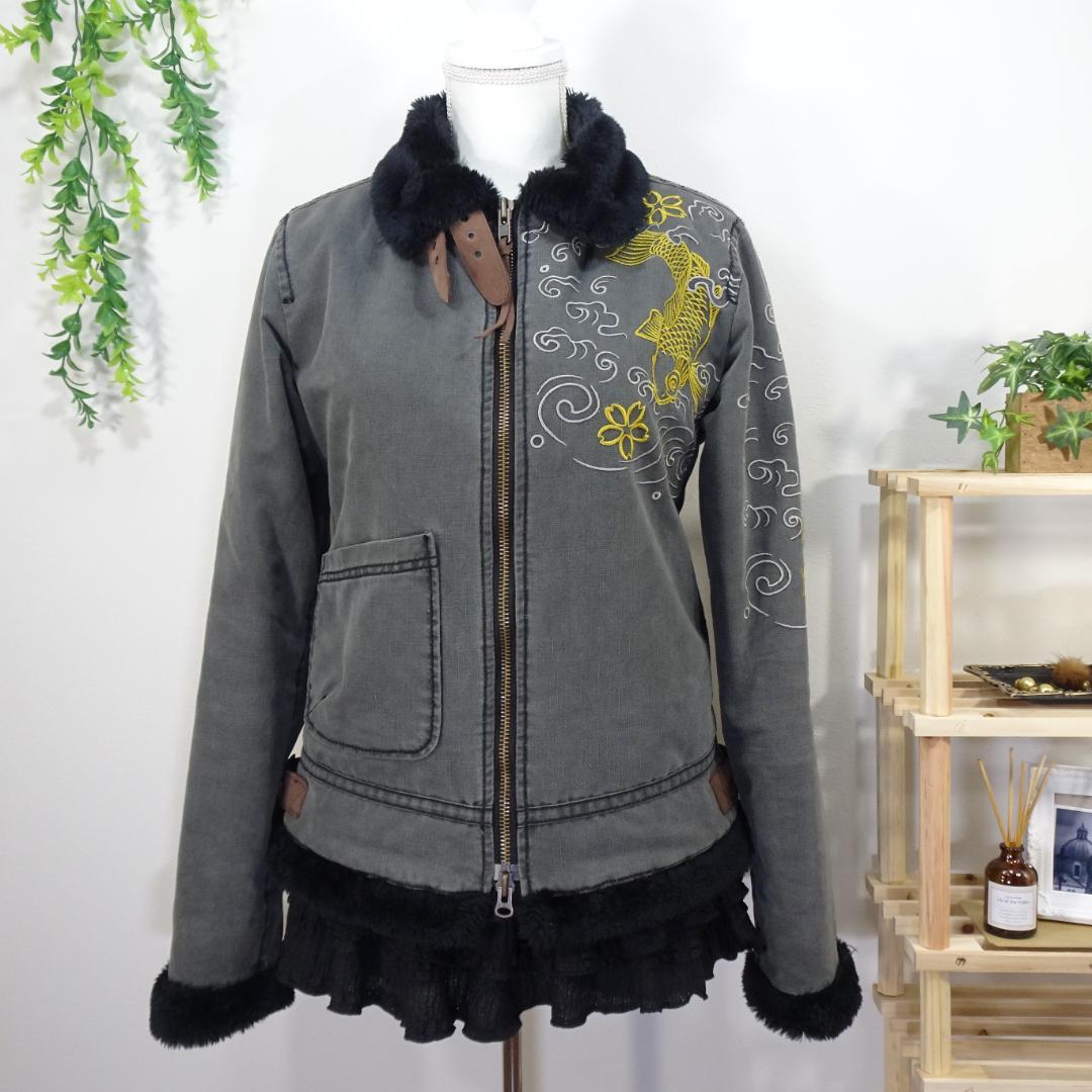 Kula by Eternal スカジャン風ミリタリージャケット 刺繍 グレーM