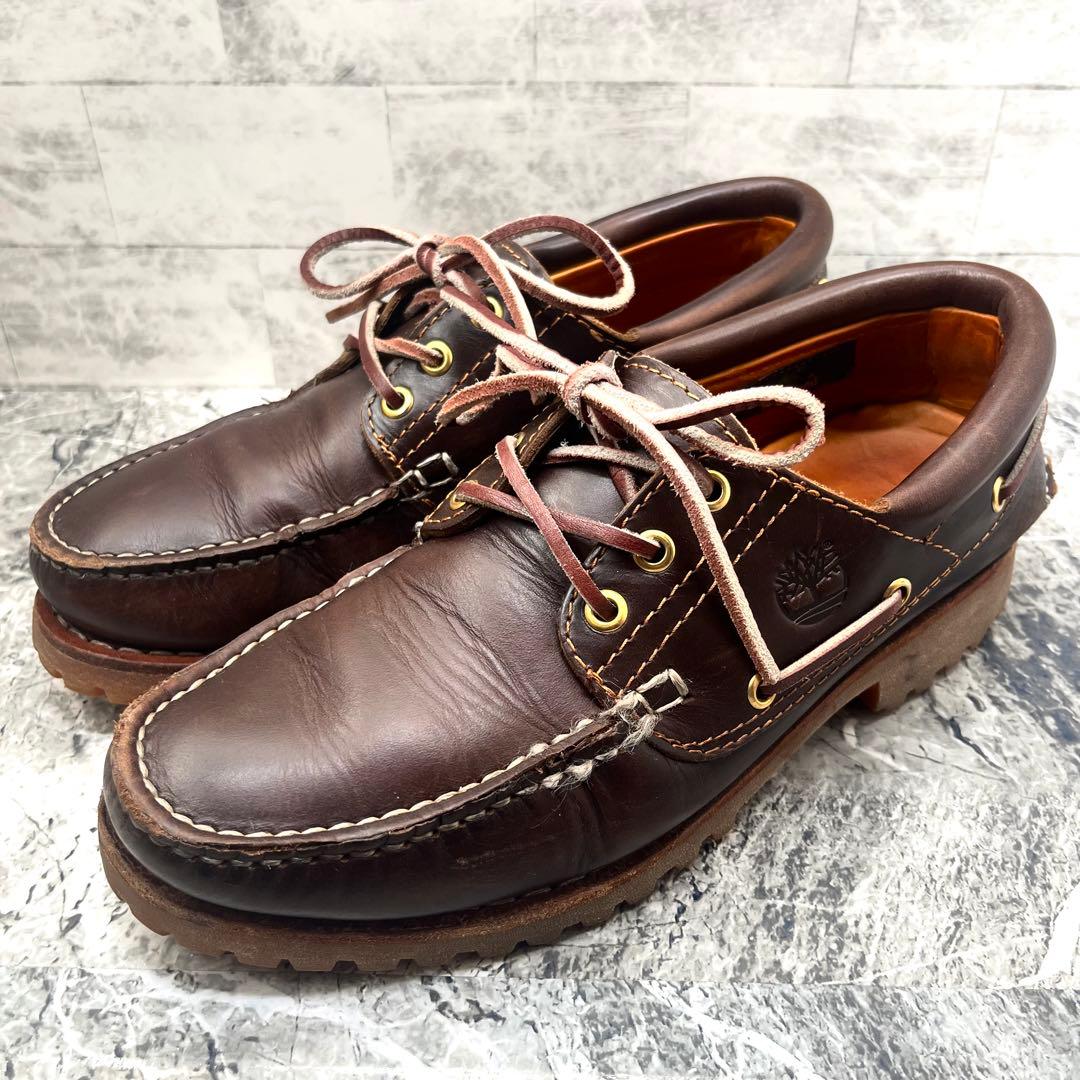 定番✨ ティンバーランド スリーアイ デッキシューズ ブラウン レザー 25.5