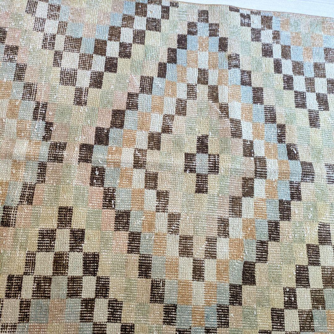 87×210 幾何学柄　スモーキーカラー　トルコヴィンテージラグ