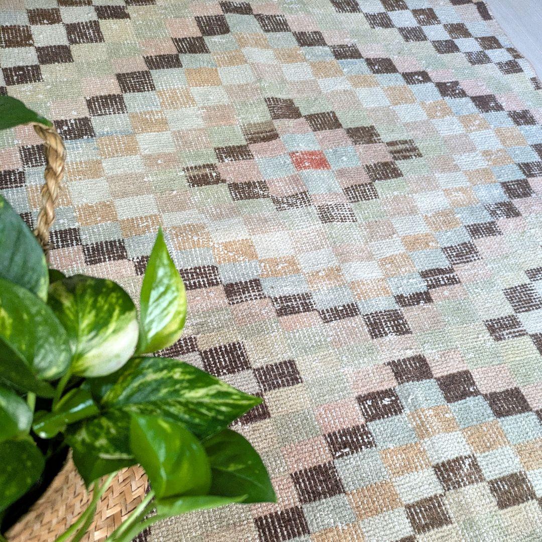 87×210 幾何学柄　スモーキーカラー　トルコヴィンテージラグ