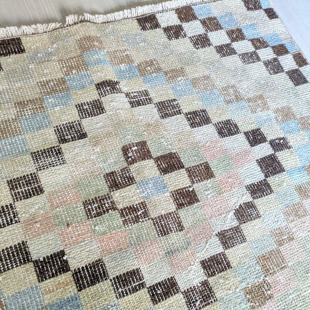 87×210 幾何学柄　スモーキーカラー　トルコヴィンテージラグ