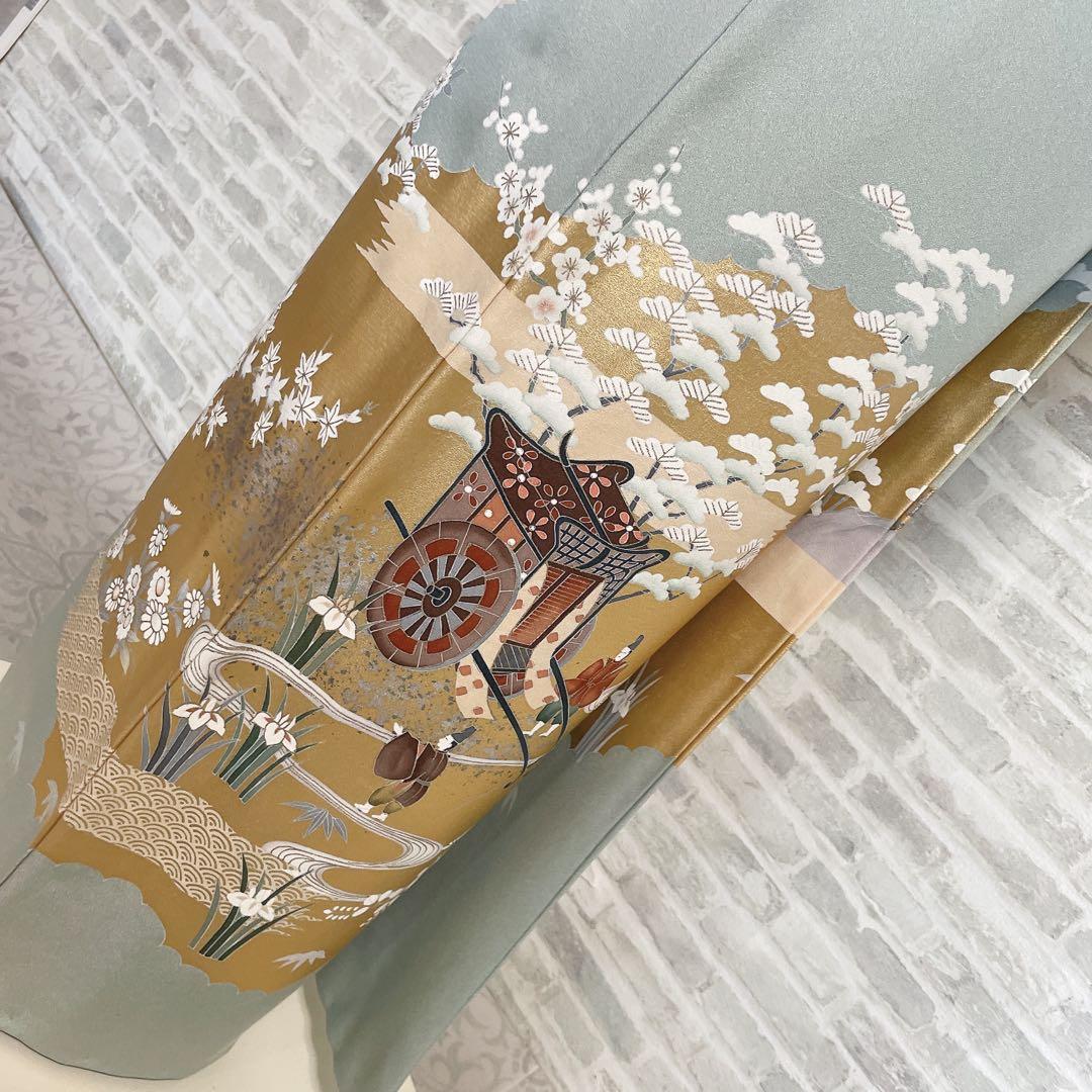 訪問着　フルセット　御所車　橘　金彩加工　落款　着物　風景画　H2