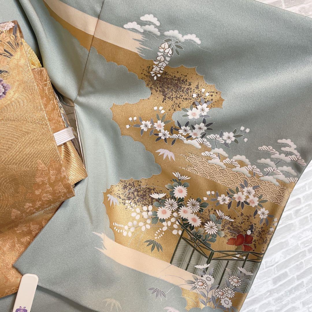 訪問着　フルセット　御所車　橘　金彩加工　落款　着物　風景画　H2