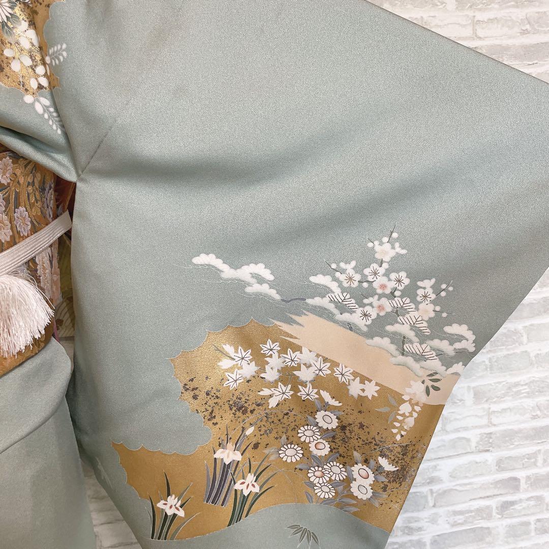 訪問着　フルセット　御所車　橘　金彩加工　落款　着物　風景画　H2