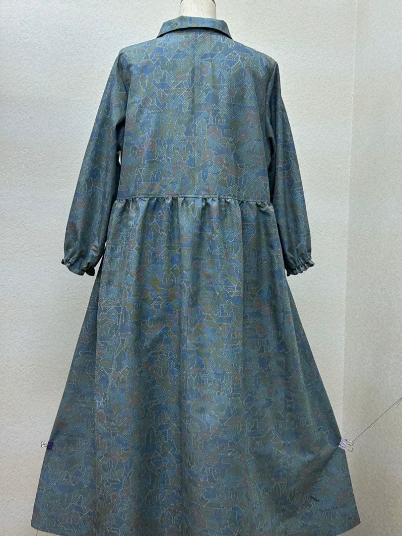 着物リメイク　紬ワンピース前ボタン　 Lサイズ