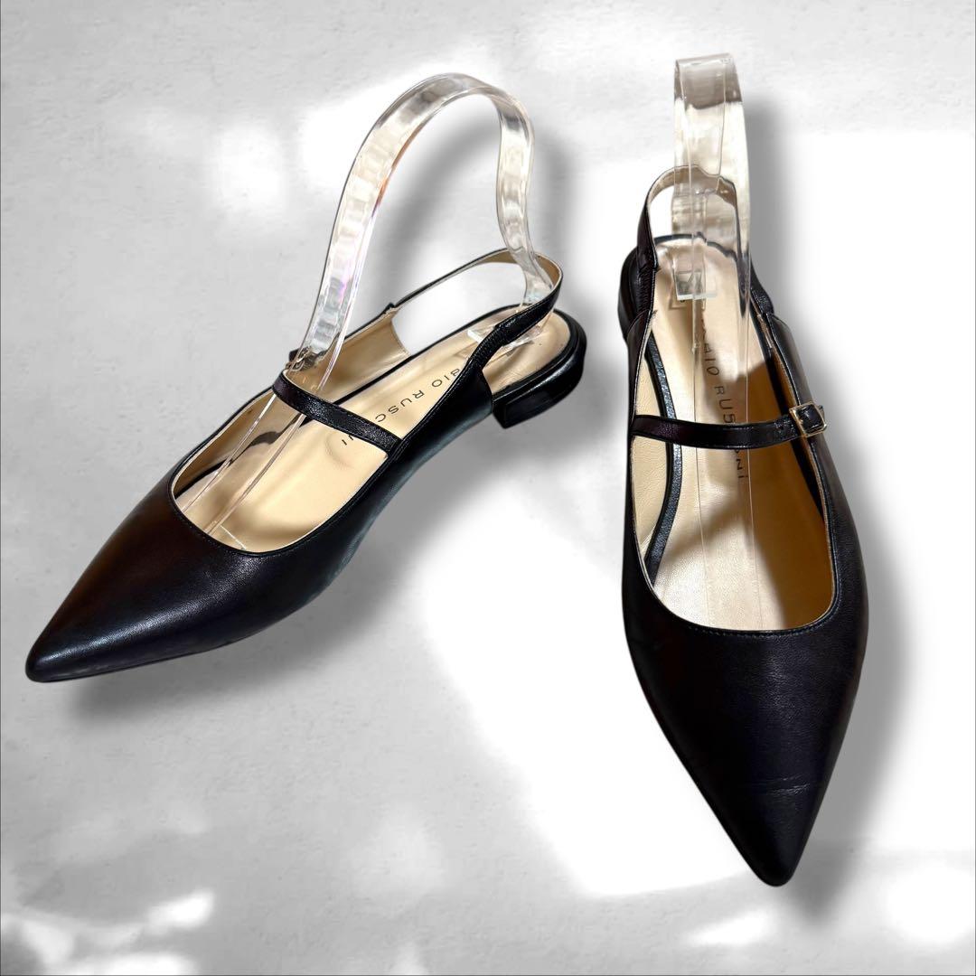 ファビオルスコーニ　ポインテッドトゥ　メリージェーン　レザー　ブラック　23㎝