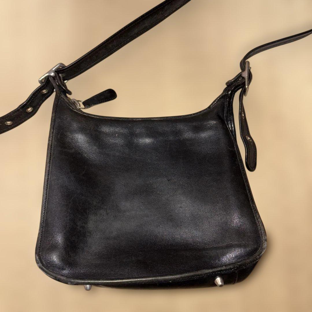 c*u様 old coach ブラックレザーショルダーバッグ　9966 シルバー